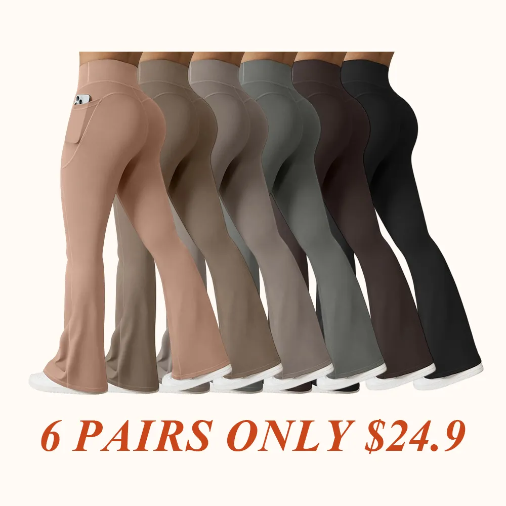 Women Workout Flare High Waist Butt Lifting Casual Soft Leg Flared Bottoms with Pockets
