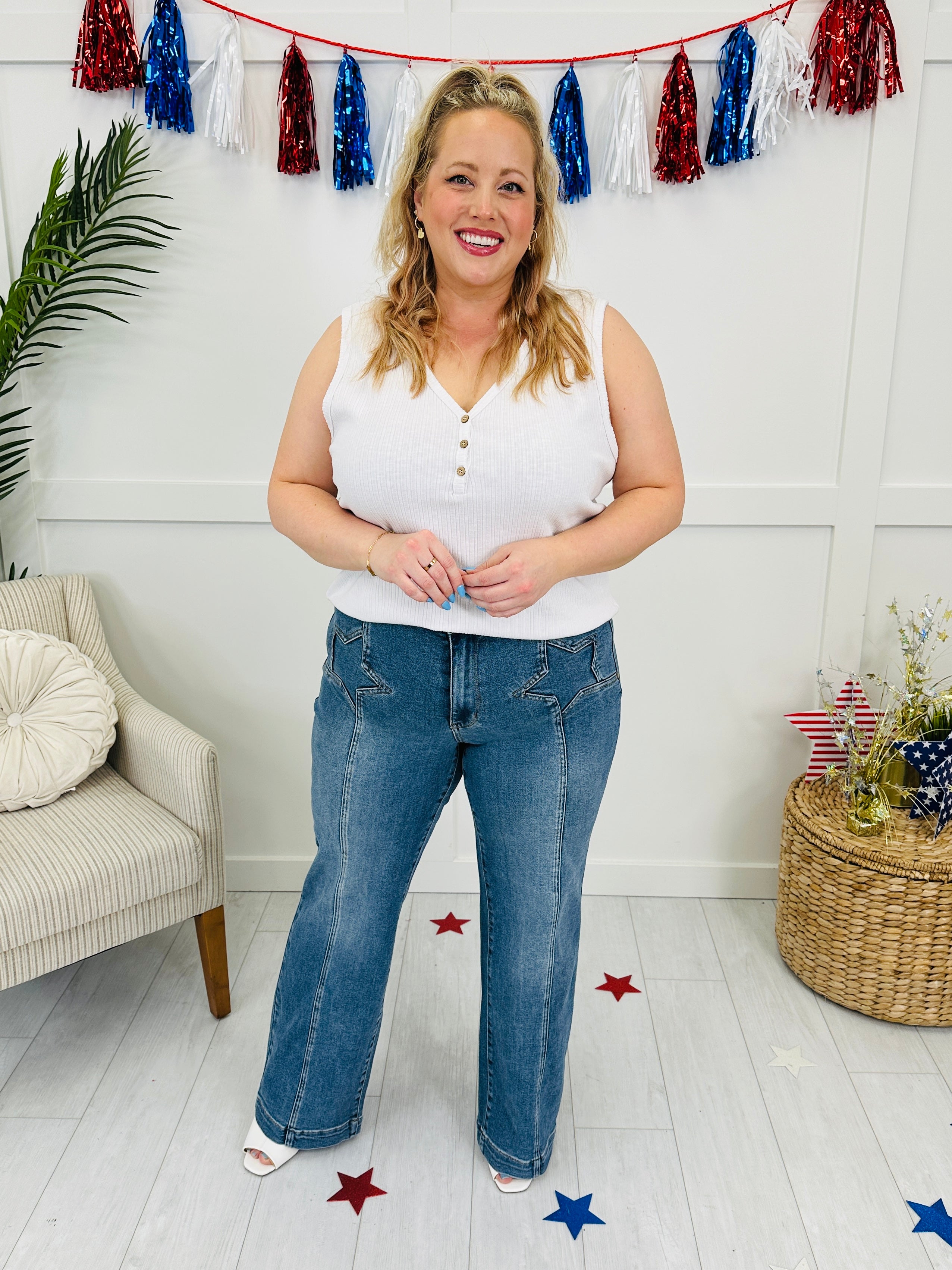 Judy Blue Star Spangled Style Wide Leg Jeans