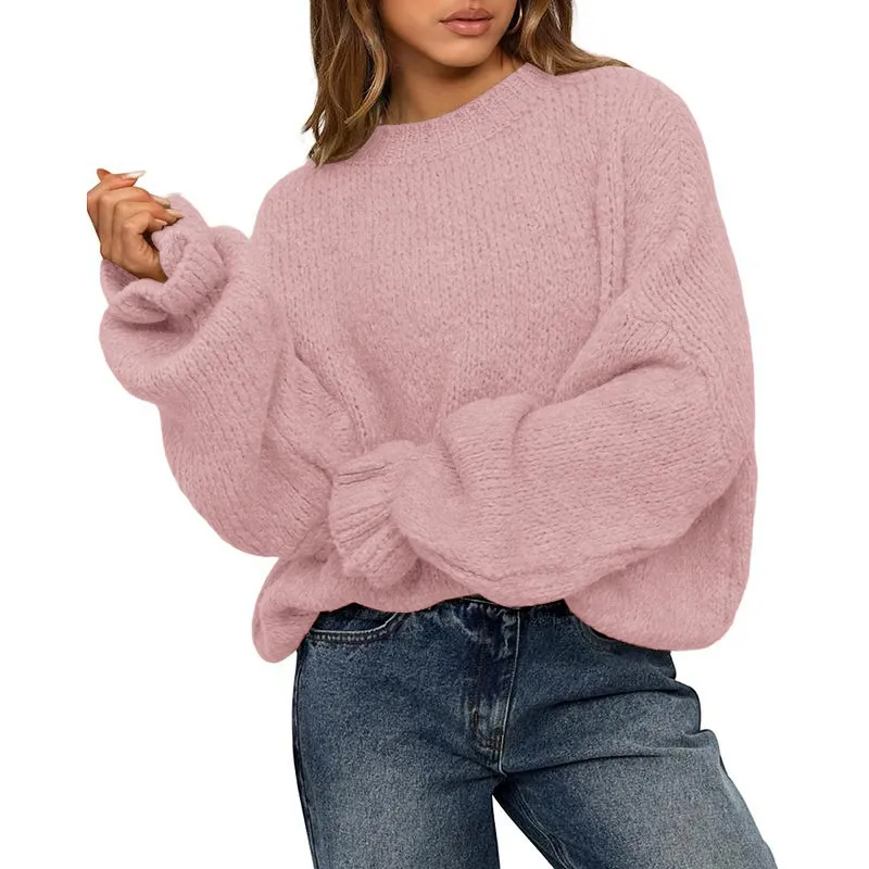Women's Oversized Sweater Crewneck Long Sleeve Fuzzy Knit Chunky Pullover Sweaters