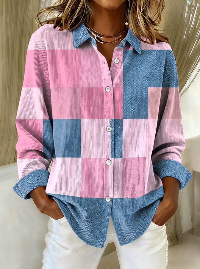 Women'S Lapel Contrast Corduroy Shirt