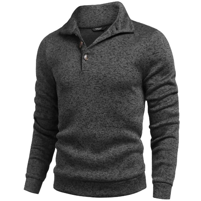 Men's Quarter Button Henley Sweater Casual Knitted Sweatshirt Mock Neck Thermal Fleece Pullover Sweater with Pocket