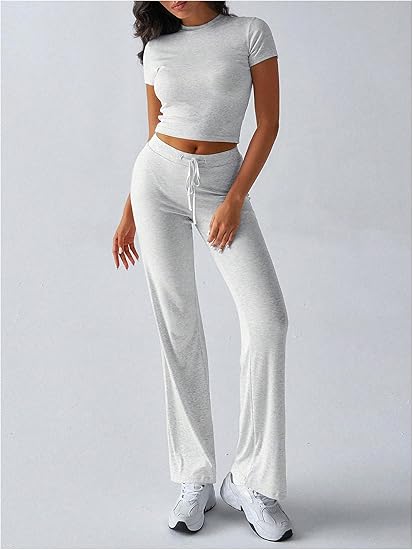 Women's Casual Crop Tee & Lounge Pants Set