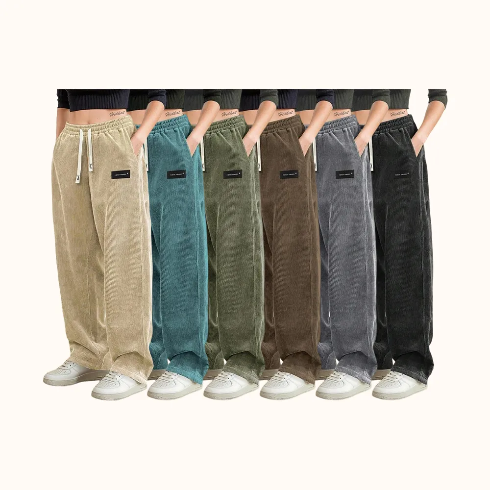 Women's Straight Leg Corduroy Pants Featuring Drawstring Elastic Waist, Fit for Casual