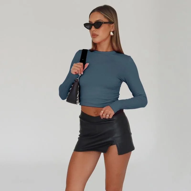 Women's Long Sleeve Shirts Basic Crop Tops