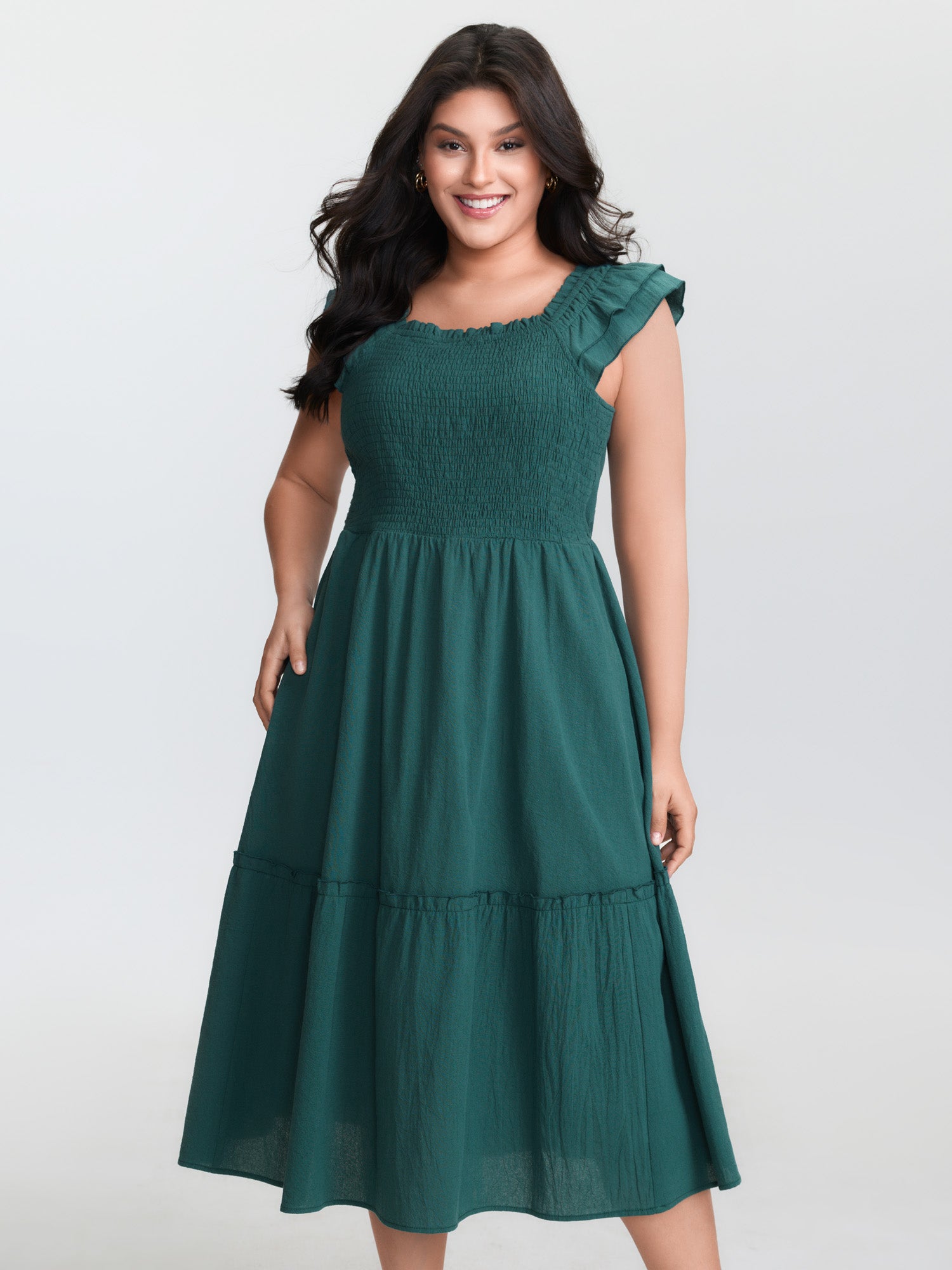 Pure Cotton Shirred Bodice Midi Dress