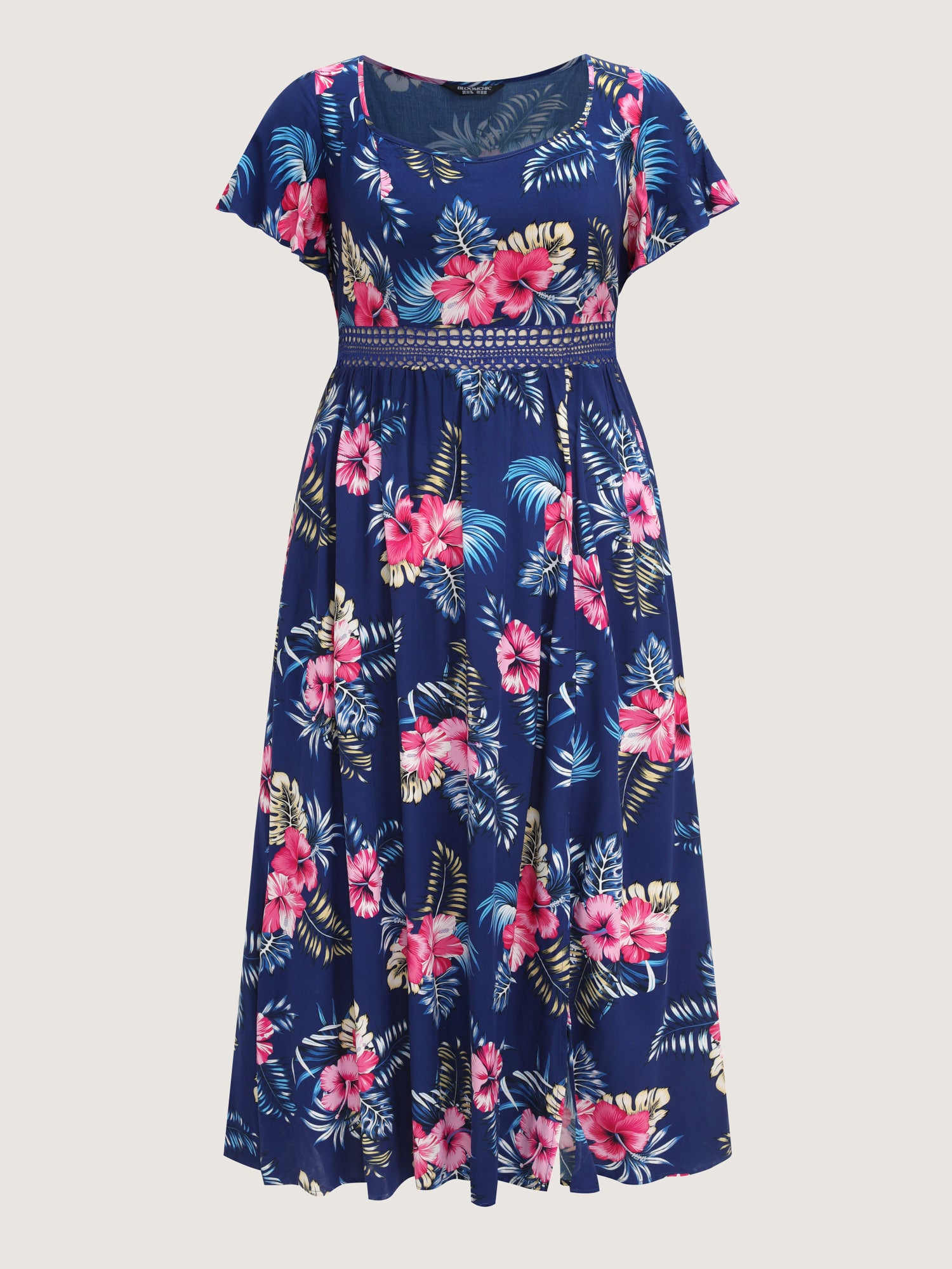 Large Floral Print Flowy Sleeve Maxi Dress