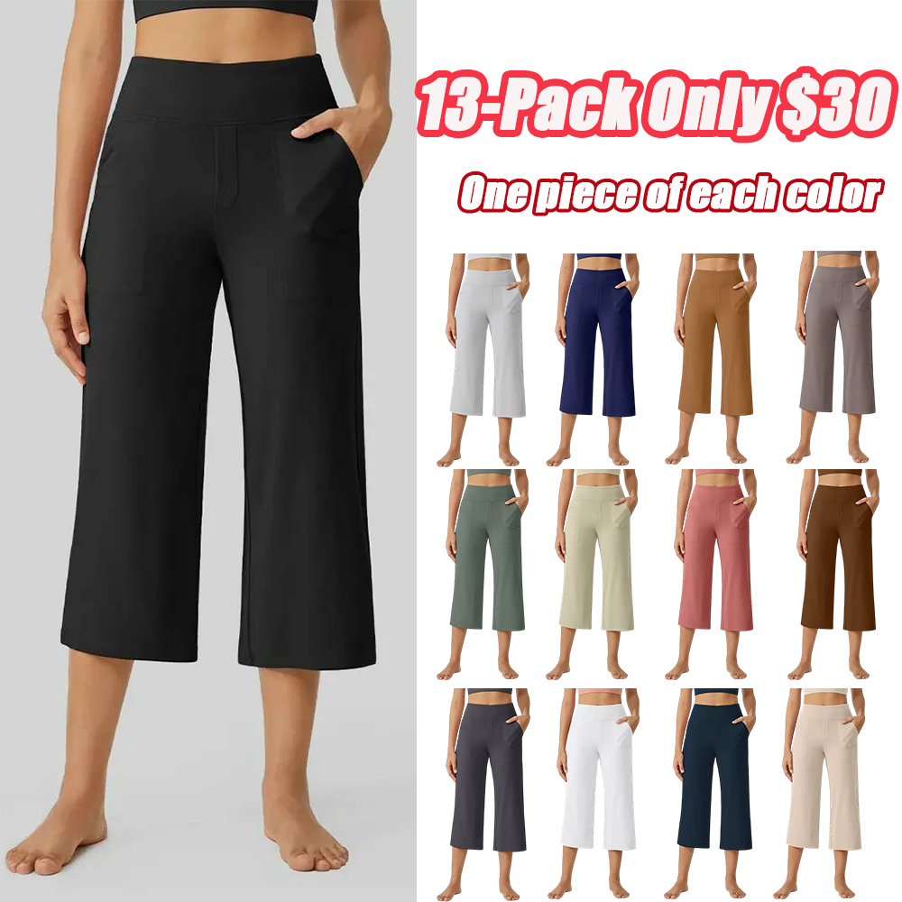 Capri Pants for Women Wide Leg Yoga Dress Cropped Pants Capri Leggings with Pockets for Casual Summer