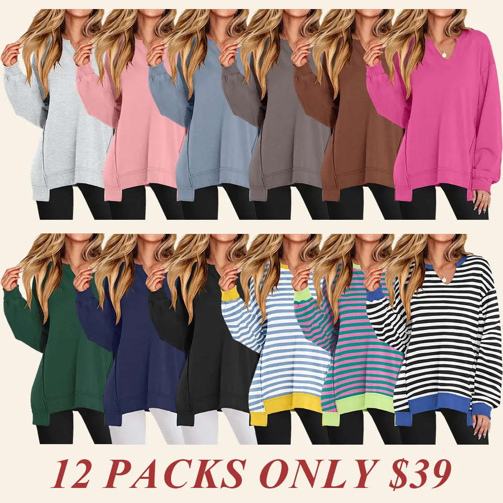 Womens Oversized Sweatshirt V Neck Long Sleeve