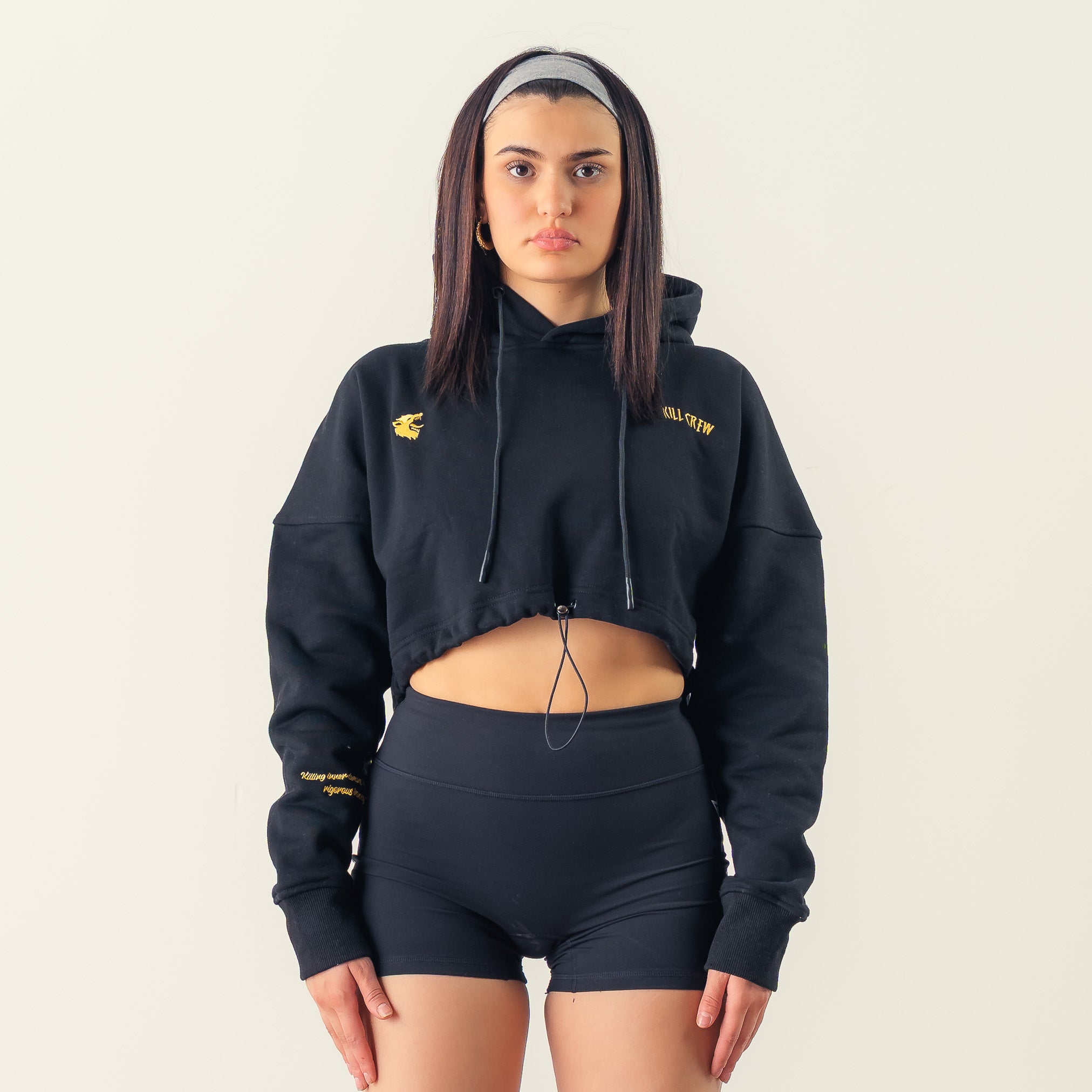 WOLF CROP HOODIE - BLACK