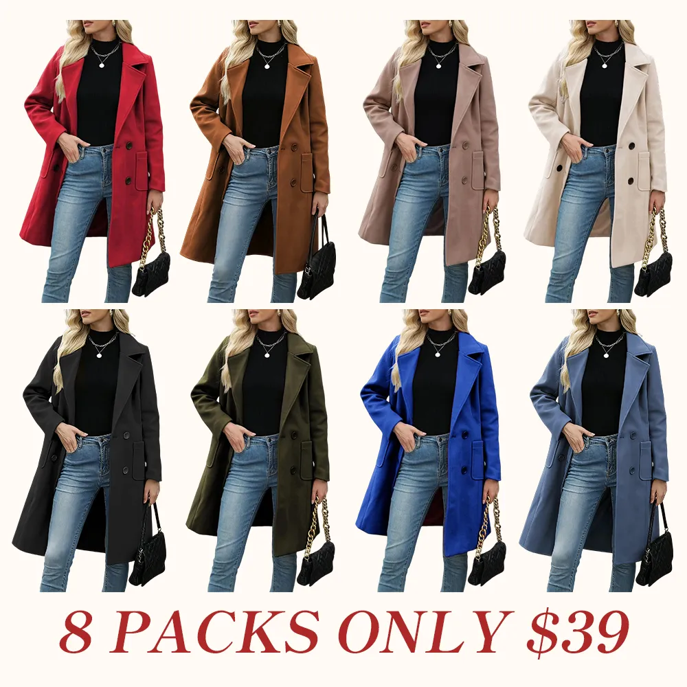 Women Winter Wool Blend Camel Mid-Long Coat