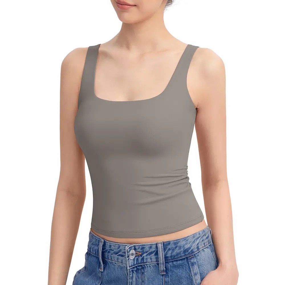 Women’s Square Neck Tank Top – Double Lined Sleeveless Minimalist Basic