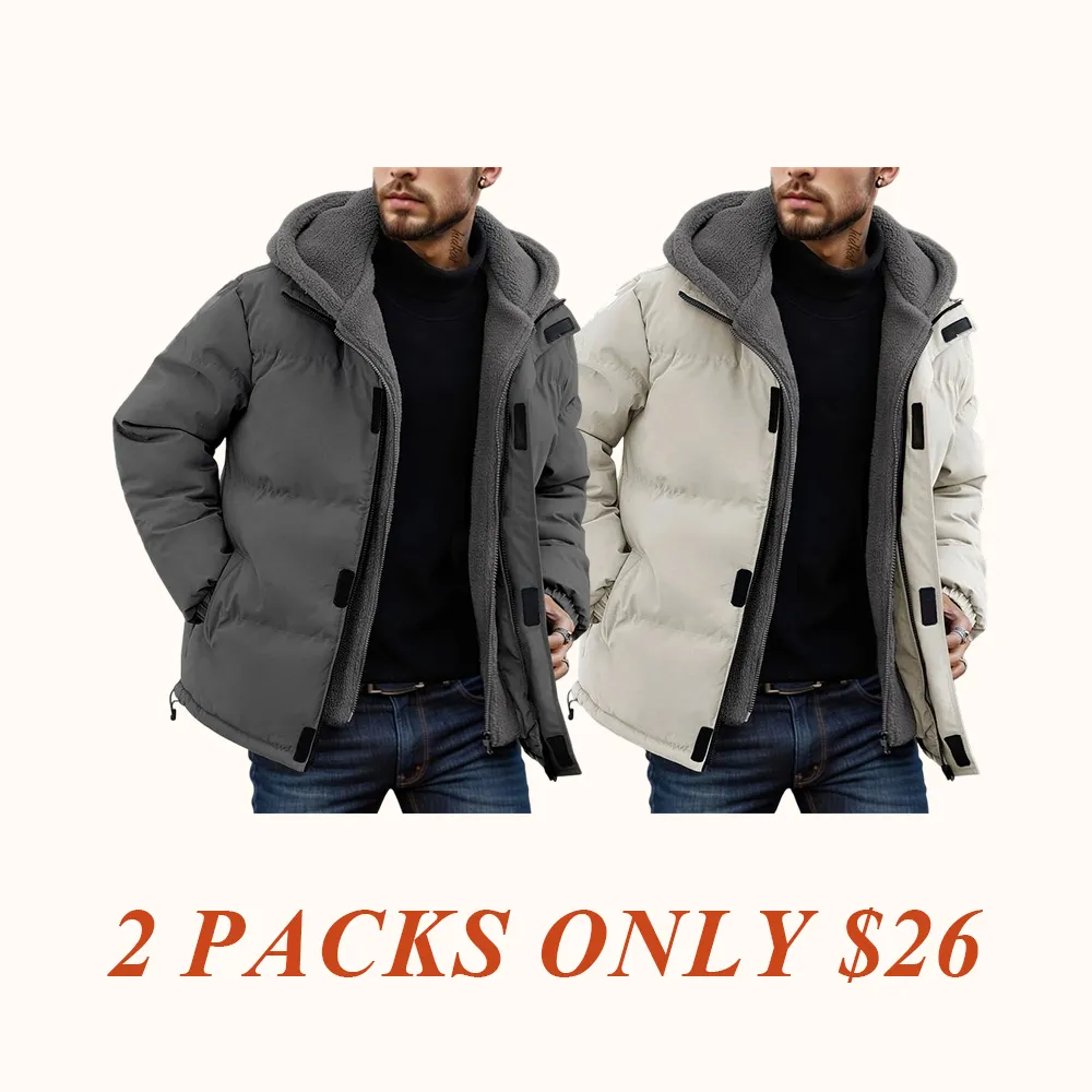 Men's Thickened Windproof Winter Jacket - Cold-Resistant Warm Fleece Lined Hooded Coat