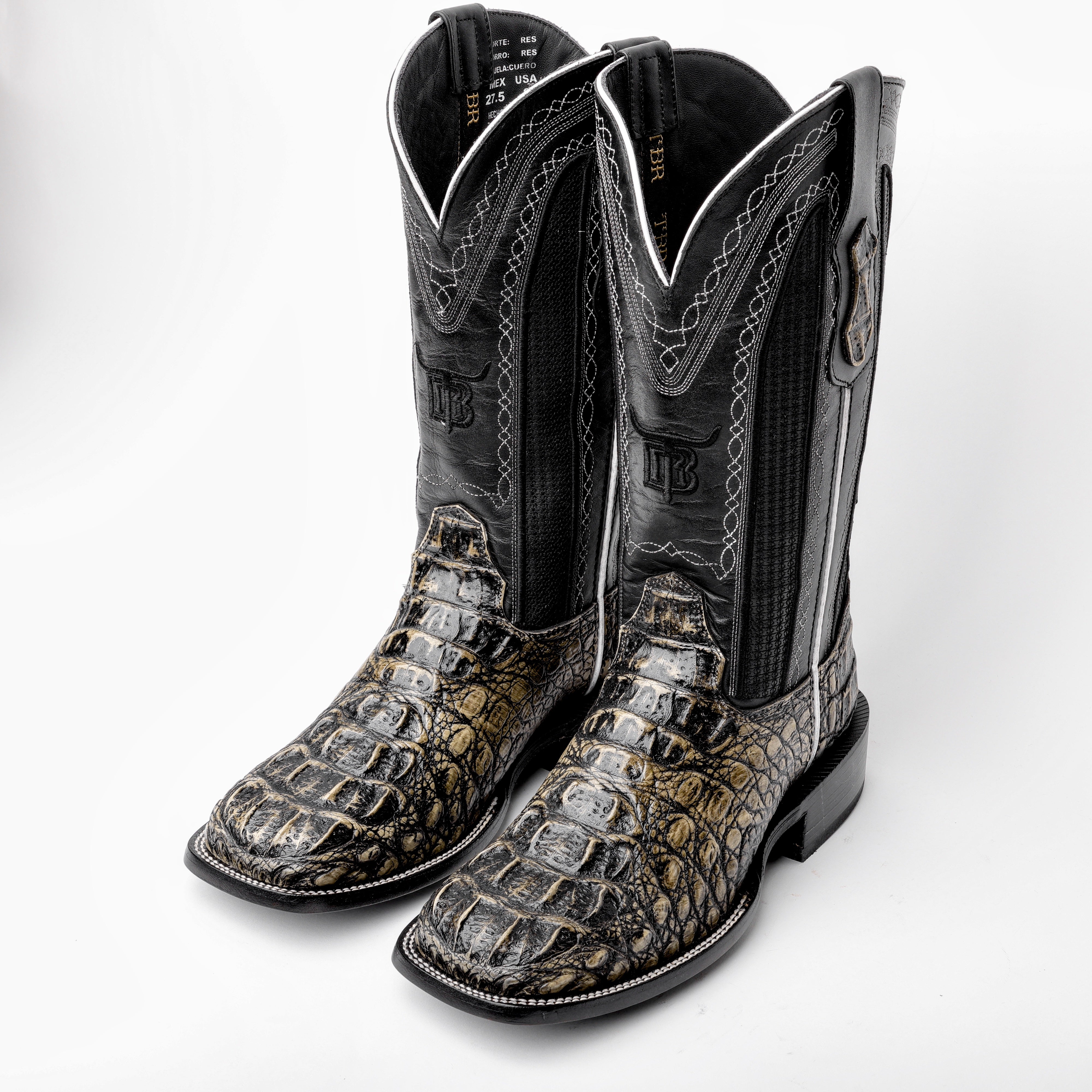 Desert Rustic Caiman Neck Leather Boots - Square Toe