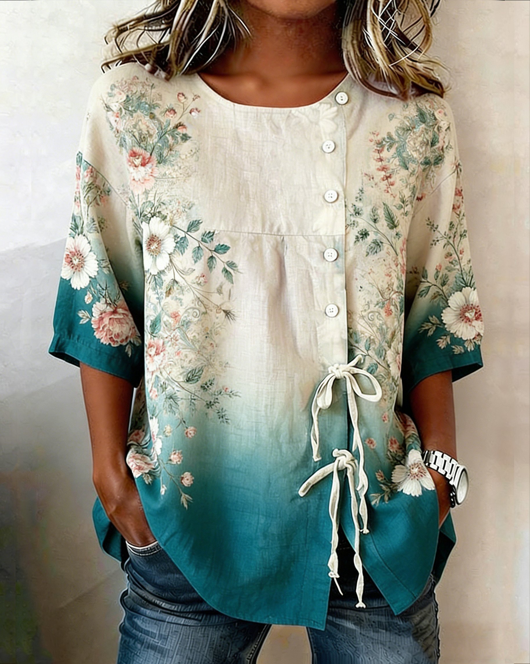Women's Retro Faith Floral Print Top