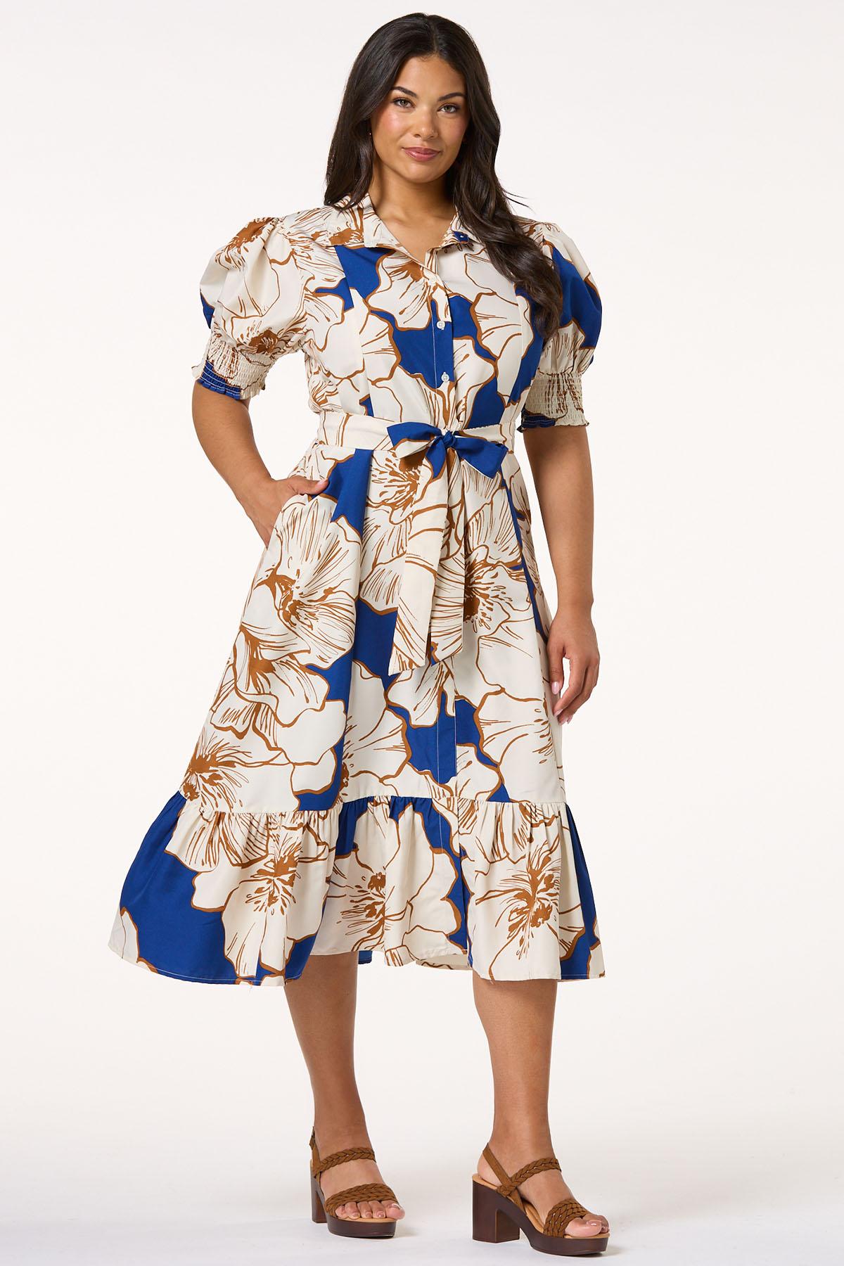 Plus Size Bold Floral Puff Sleeve Dress