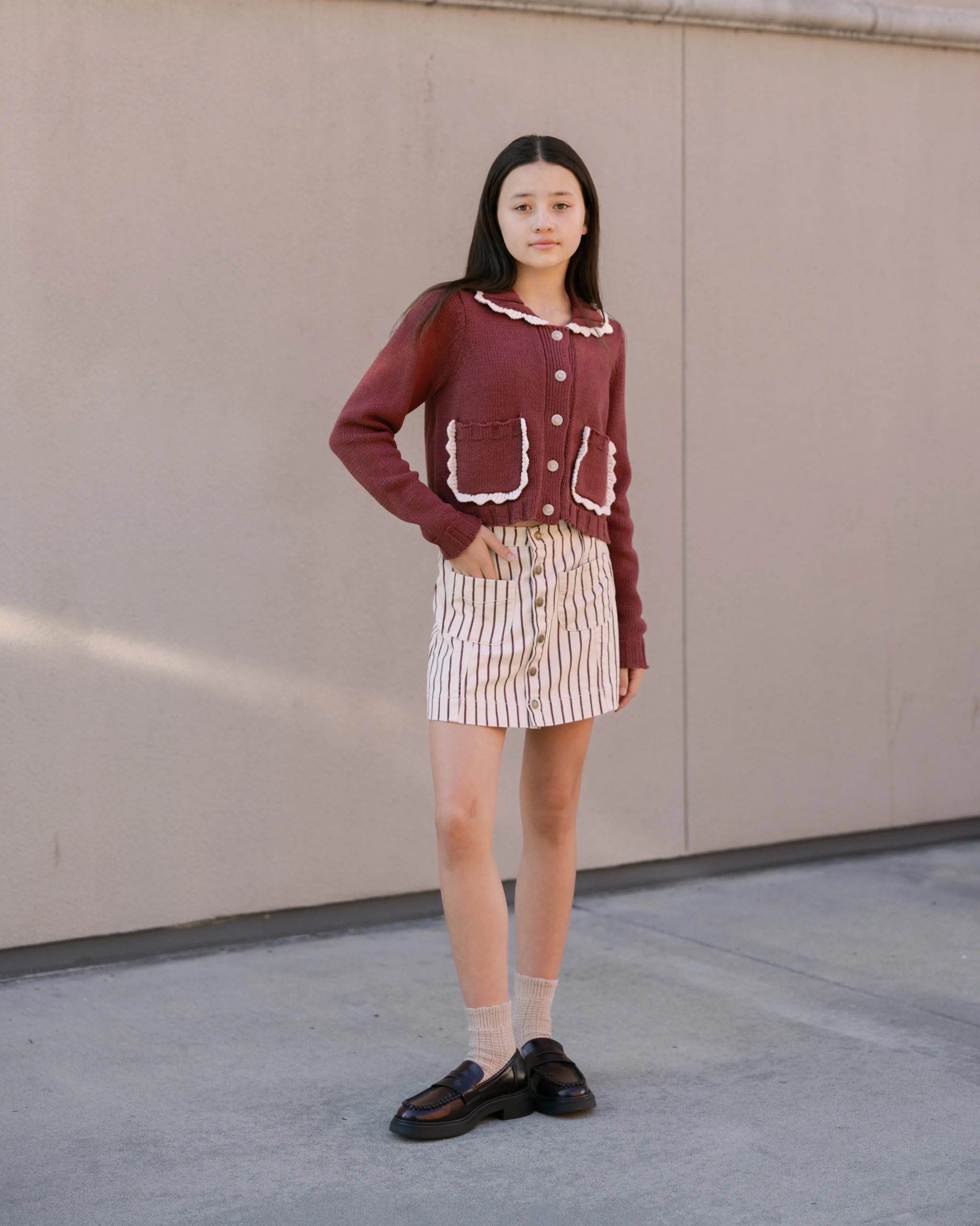 Teen Denver Mini Skirt | Burgundy Pinstripe