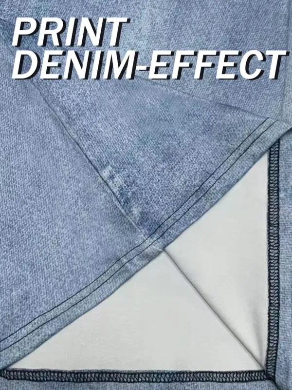 Women's Denim Print Flare Pants, Fashionable Long Jeans for Women, Casual High Waist Wide Leg Trousers