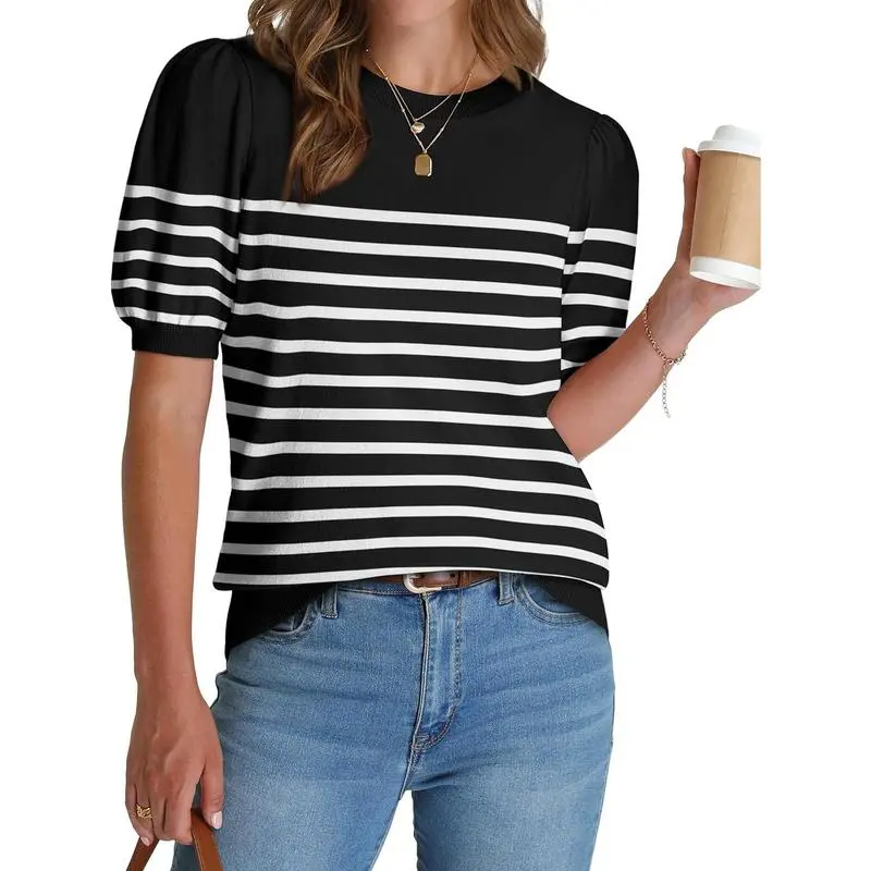 Women's Puff Short Sleeve 2026 Spring Summer Sweater - Lightweight Knit Top - Business Casual Blouse