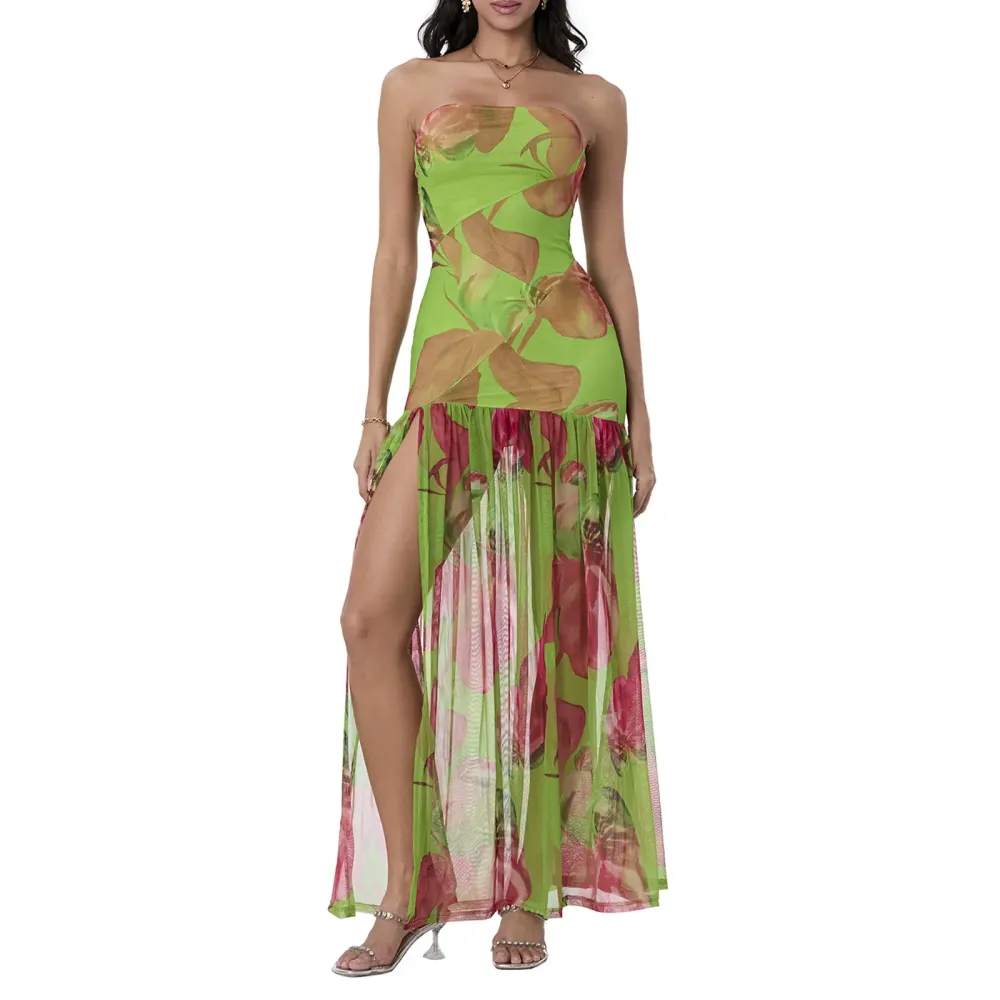 Women's Tube Top DressStrapless Backless High Slit Long Dress