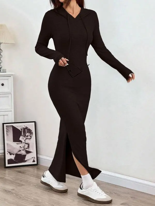 Hooded Slim Knit Dress Fall Winter Daily Wear