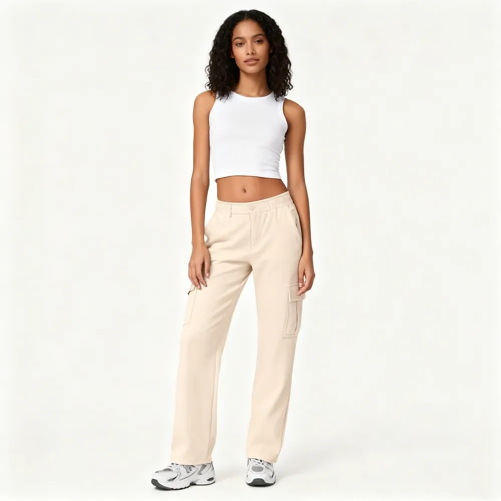 Women's multi-pocket solid color pants