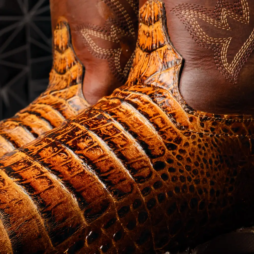 Honey Two-Tone Caiman Belly Leather Boots With 3D Lightweight Sole - Composite Toe