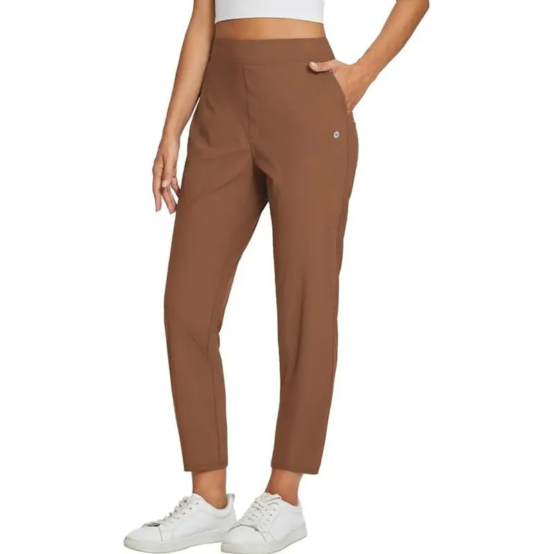 Women's Lightweight Breathable Soft  Ankle Pants Business Casual Summer Silky with Zipper Pockets Stretch Petite
