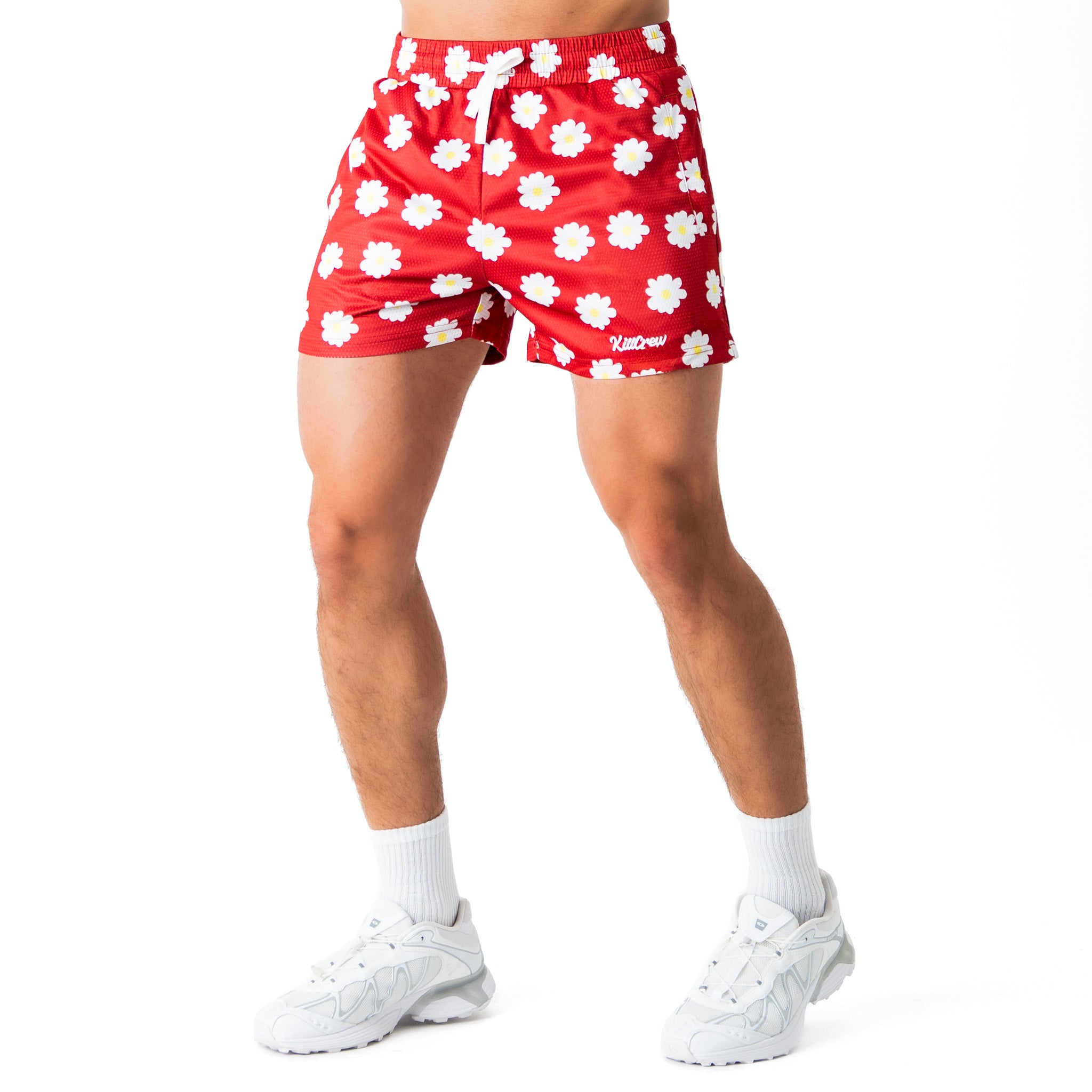 MUAY THAI SHORTS (MID THIGH CUT) DAISY - RED