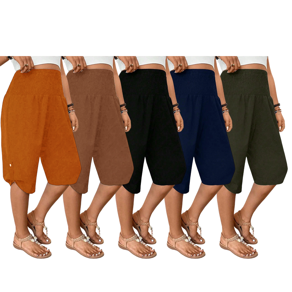 Women's Casual Tummy Control High Waist Fitted Wide Leg Capri Pants