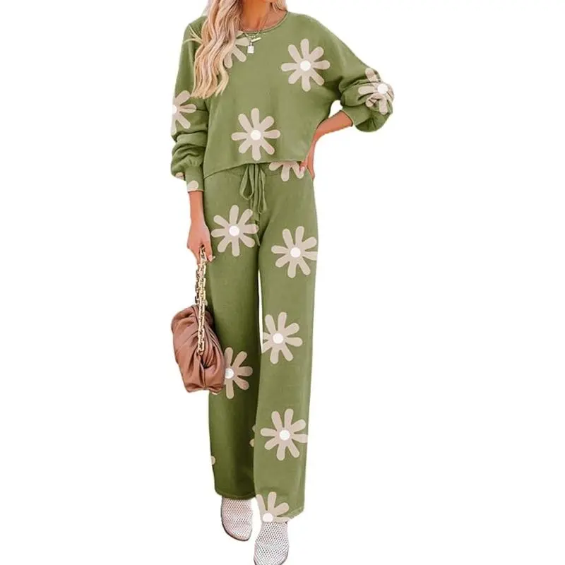 Womens Fall Winter Casual Solid Knitted 2 Piece Sets Long Sleeve Hoodie