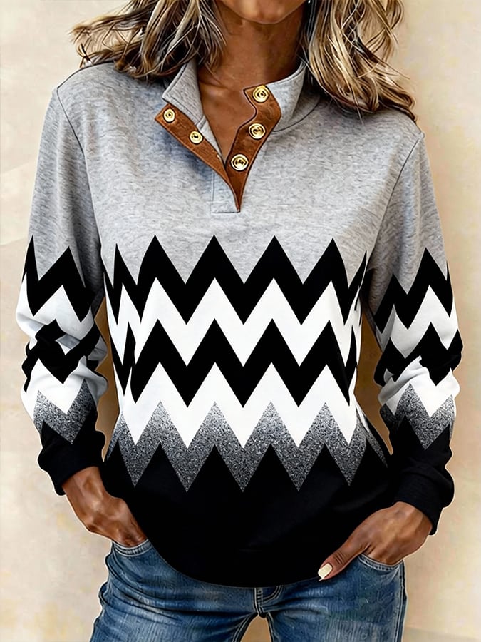 Women'S Casual Color Block Printed Pullover Sweatshirt