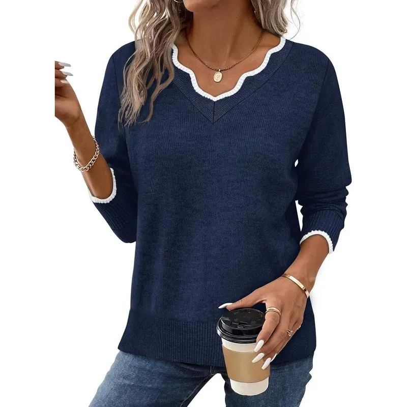 Women's Soft V-Neck Pullover Sweater Lightweight Knit Top for Layering Casual Apricot Longsleeves