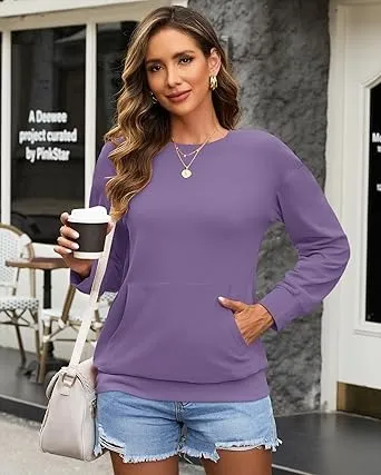 Women's Crewneck Hoodless Sweatshirt Hoodless Sweatshirt with Kangaroo Pocket Fleece Long Sleeve