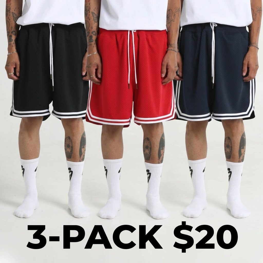 Retro Basketball Shorts – Tonal Ribbing, 3 Pockets, Wide Leg Opening