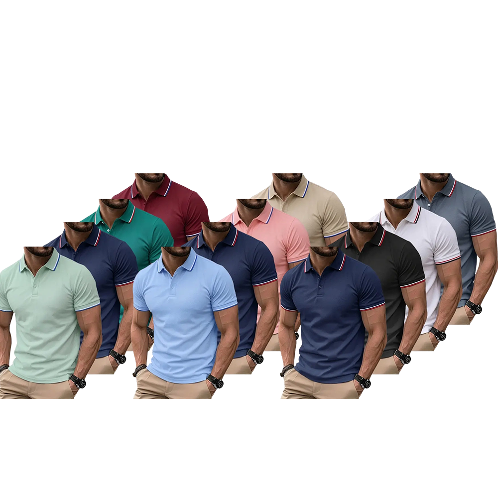 Men’s Short-Sleeve T-Shirt Pack of 12 – Solid Color, Turn-Down Collar Design, Slim Fit, Business Casual, Comfortable Undershirt