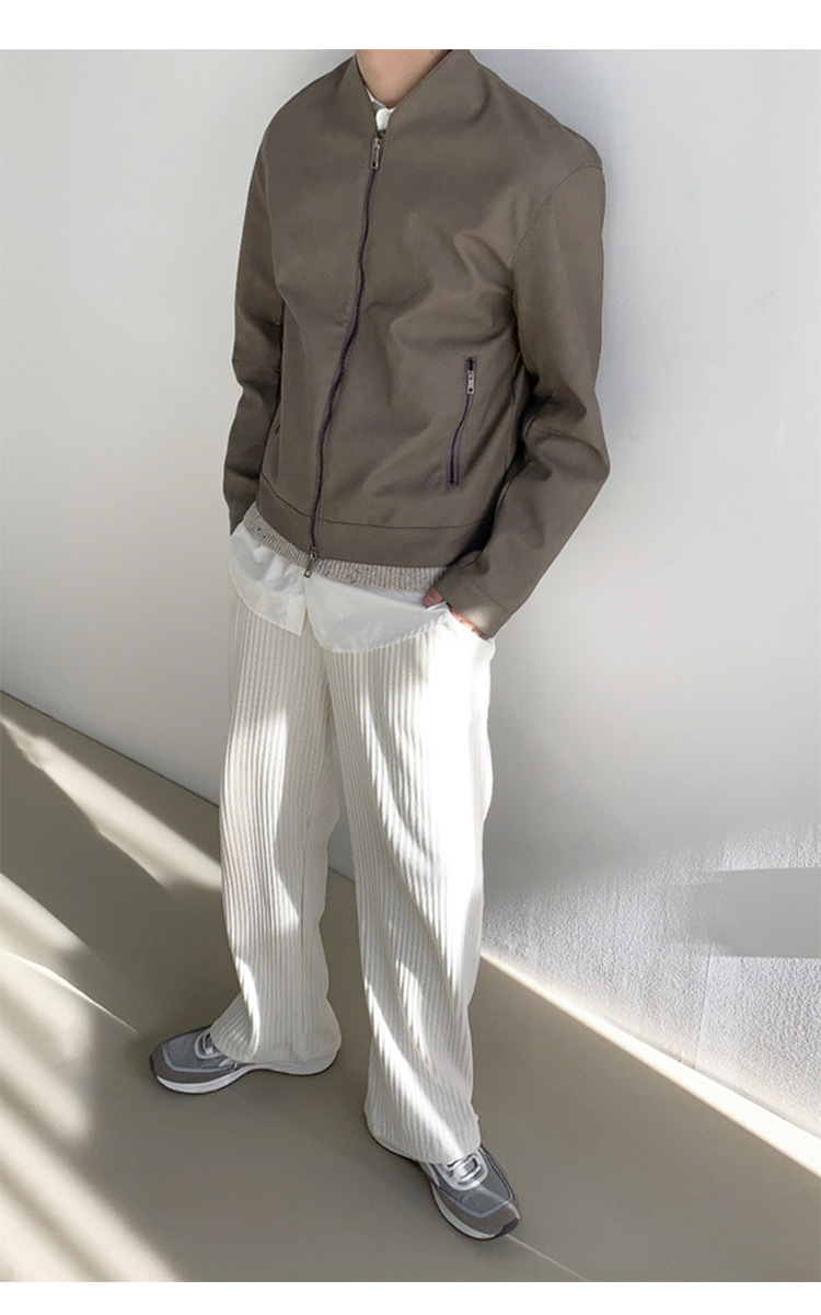 Loose solid color corduroy cuffed casual pants