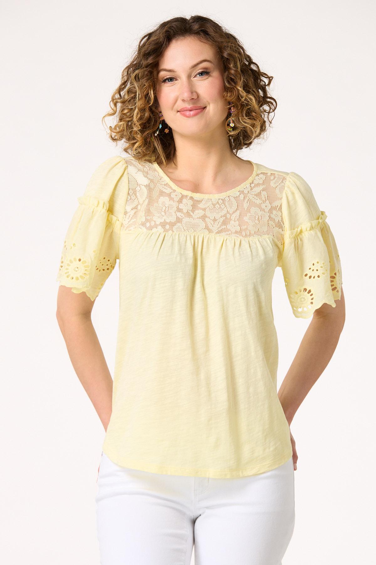 Yellow Eyelet Sleeve Top