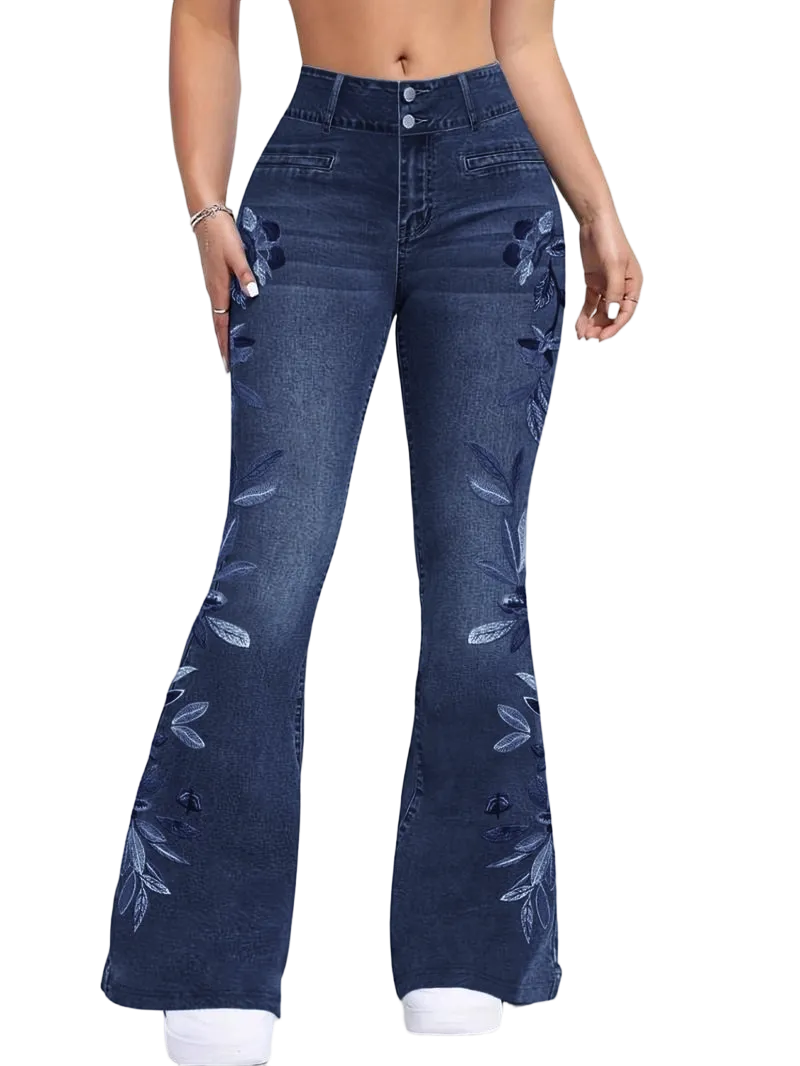 Women's denim printed flared pants