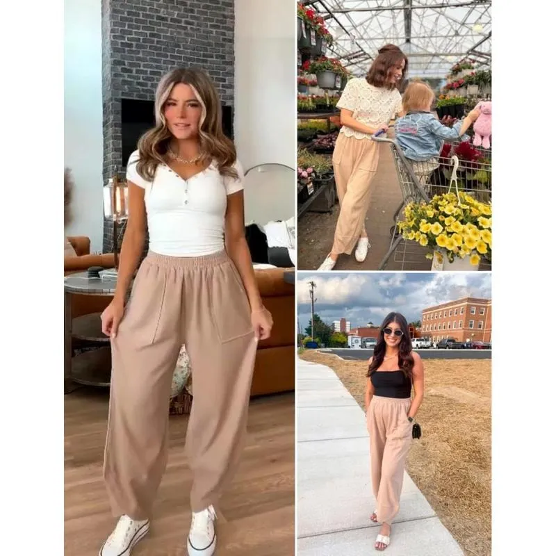 Women's Baggy Wideleg Pants Casual Elastic Waisted Palazzo Harem Pants