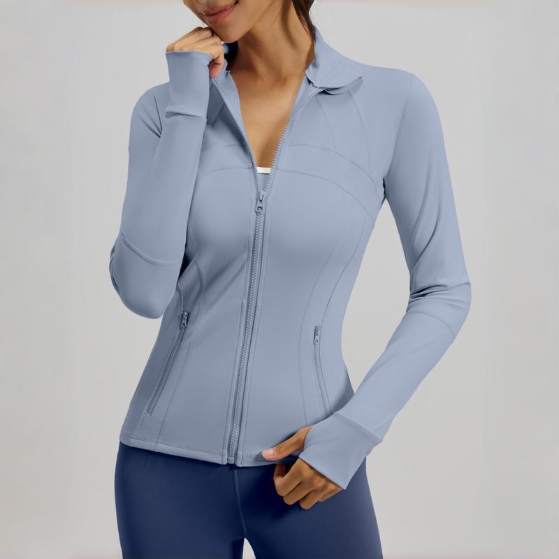 Women’s Soft Blue Full Zip Athletic Jacket – Slim Fit Activewear