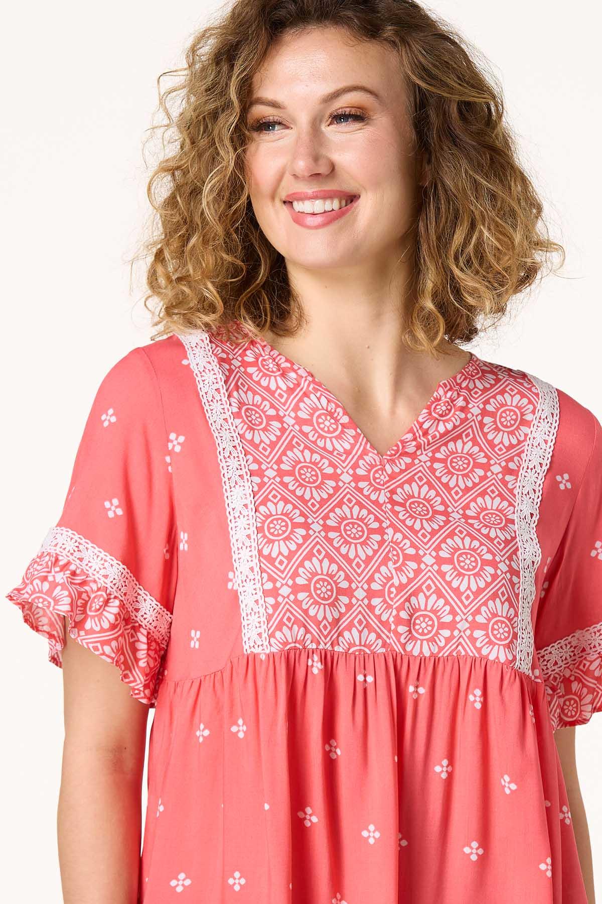 Ruffle Sleeve Crochet Trim Top