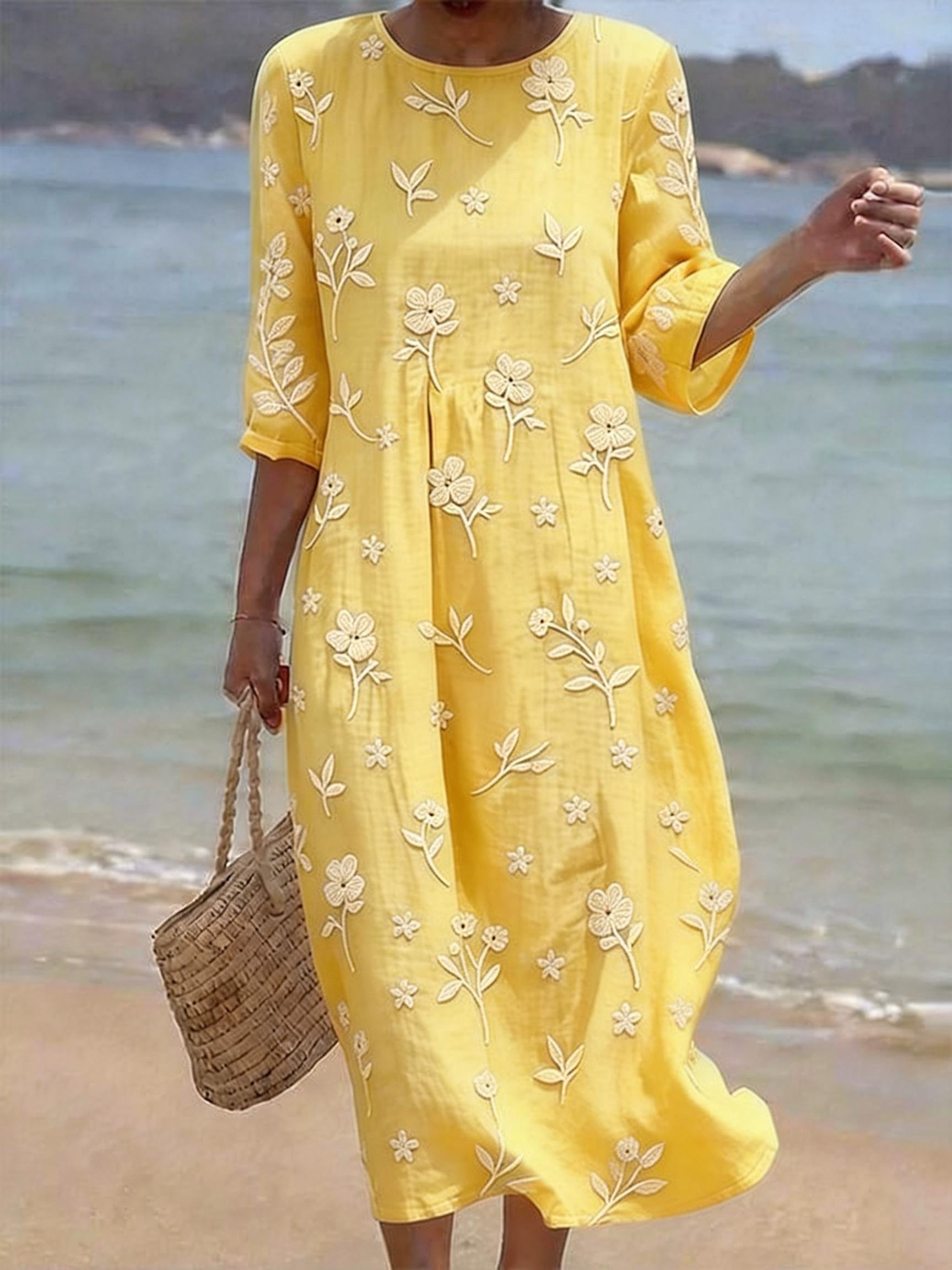 Women's Casual Floral Print Round Neck Dress- Fast Shipping