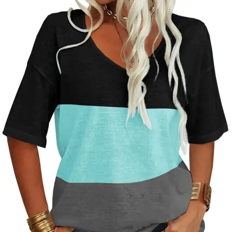 Women Soft V Neck Tshirt Half Sleeve Lightweight Solid Color Loose Fit Minimalist Top