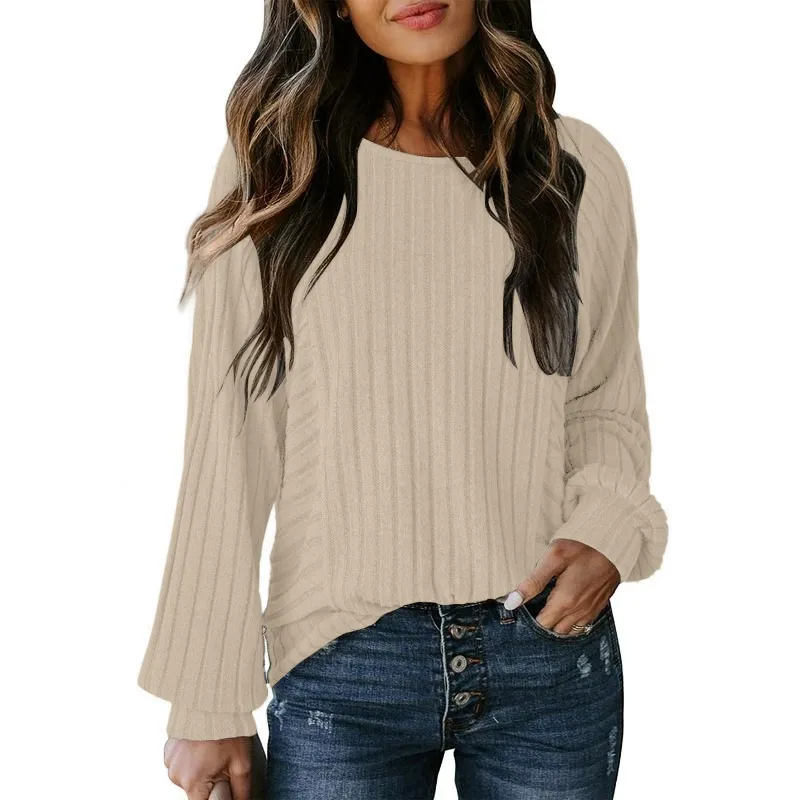 Womens Soft Long Sleeve Crewneck Shirts Fall Casual Loose Fit Knit Tops Blouses