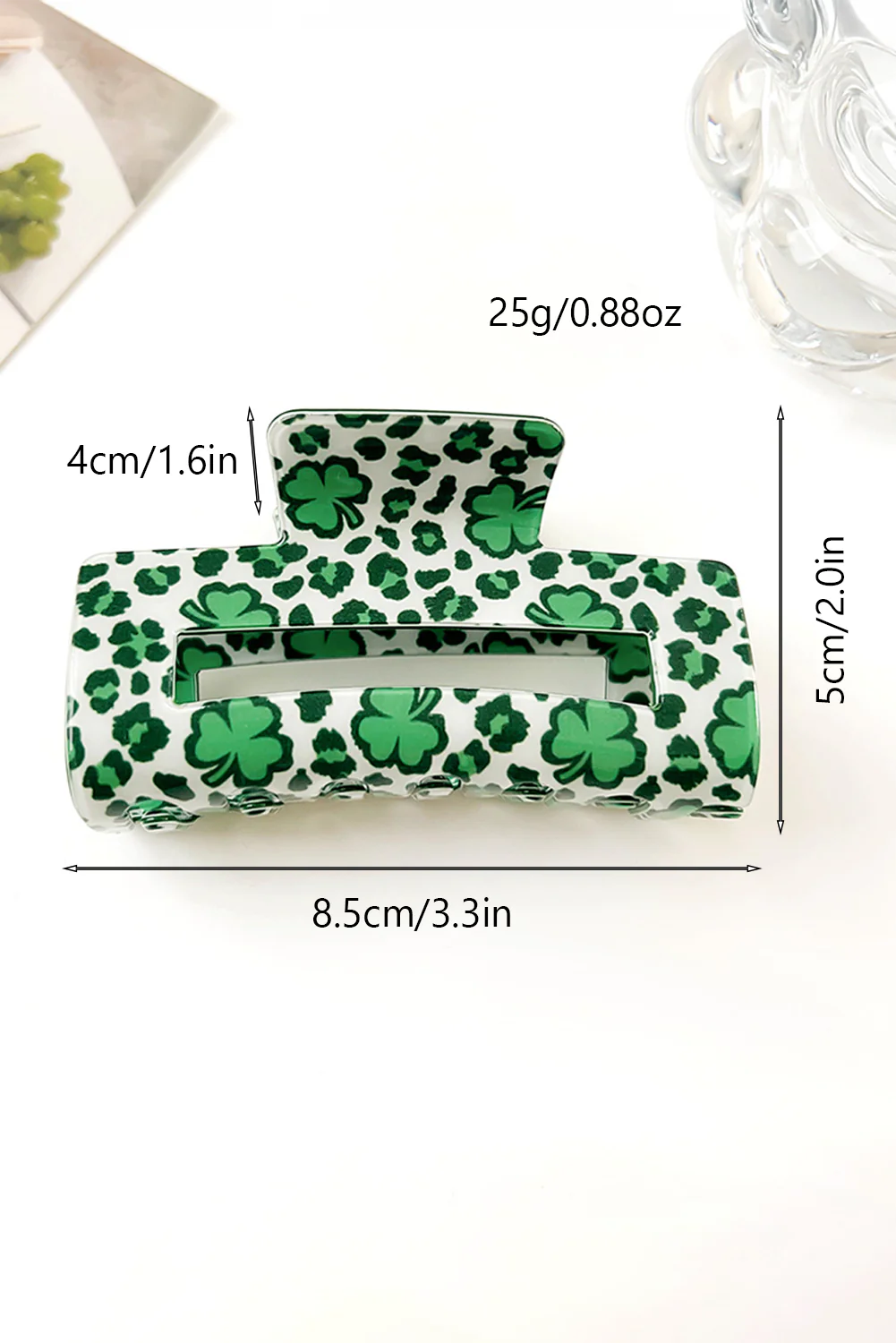 Grass Green St Patricks Clover Print Hollow Out Square Hair Clip