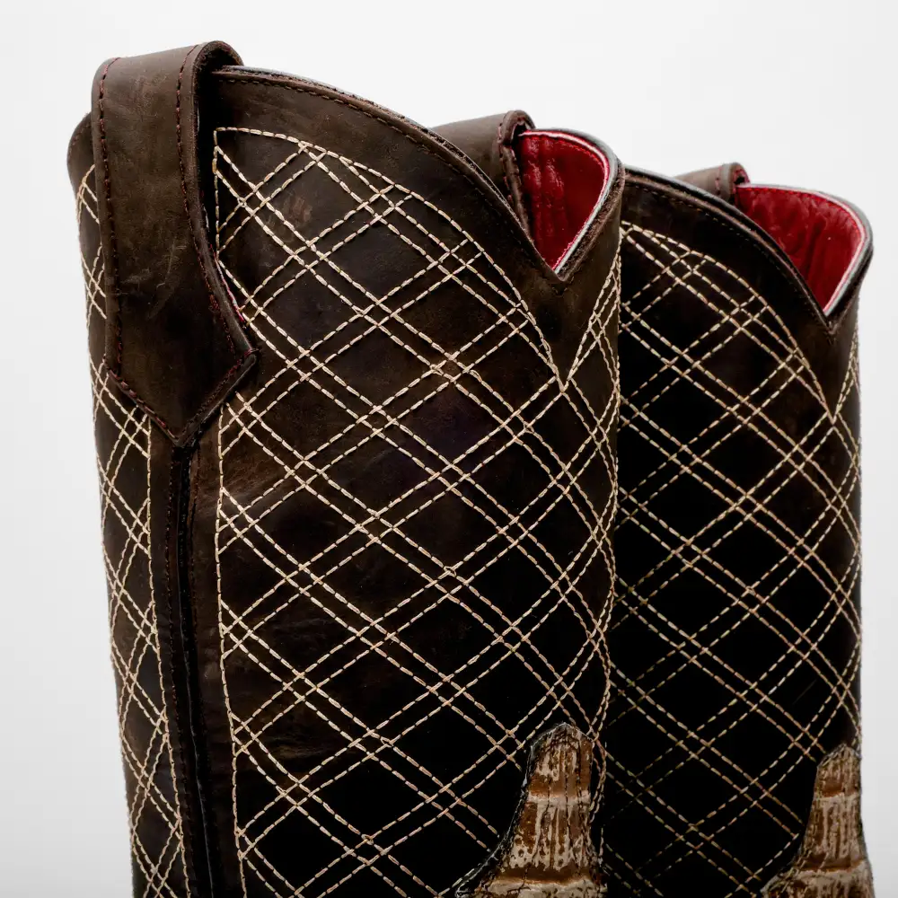 Rustic Desert Caiman Neck Leather Boots With 3D Lightweight Sole - Composite Toe