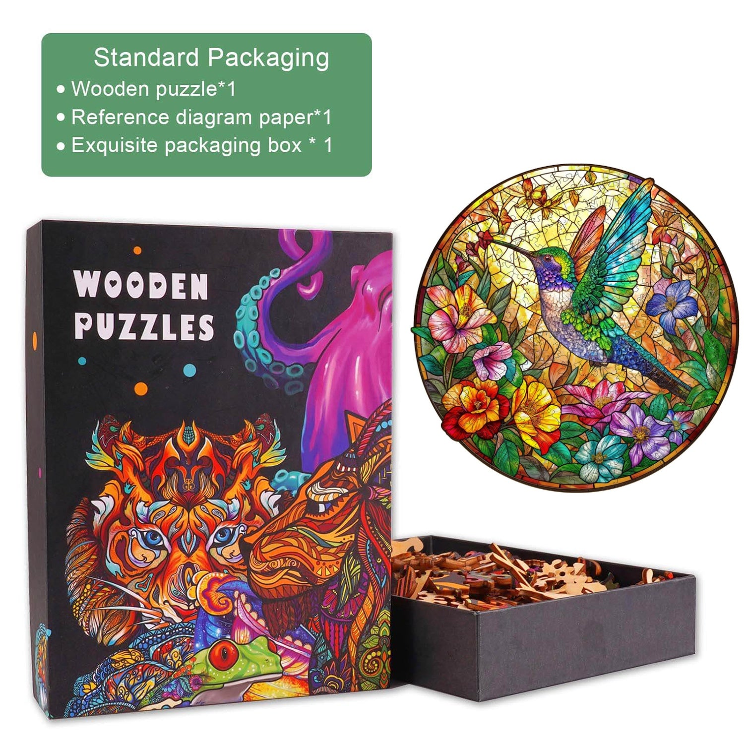 Stained Glass Hummingbird Wooden Jigsaw Puzzle