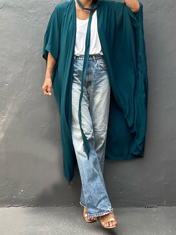 Solid Color Batwing Sleeves Bohemia Cover-Up