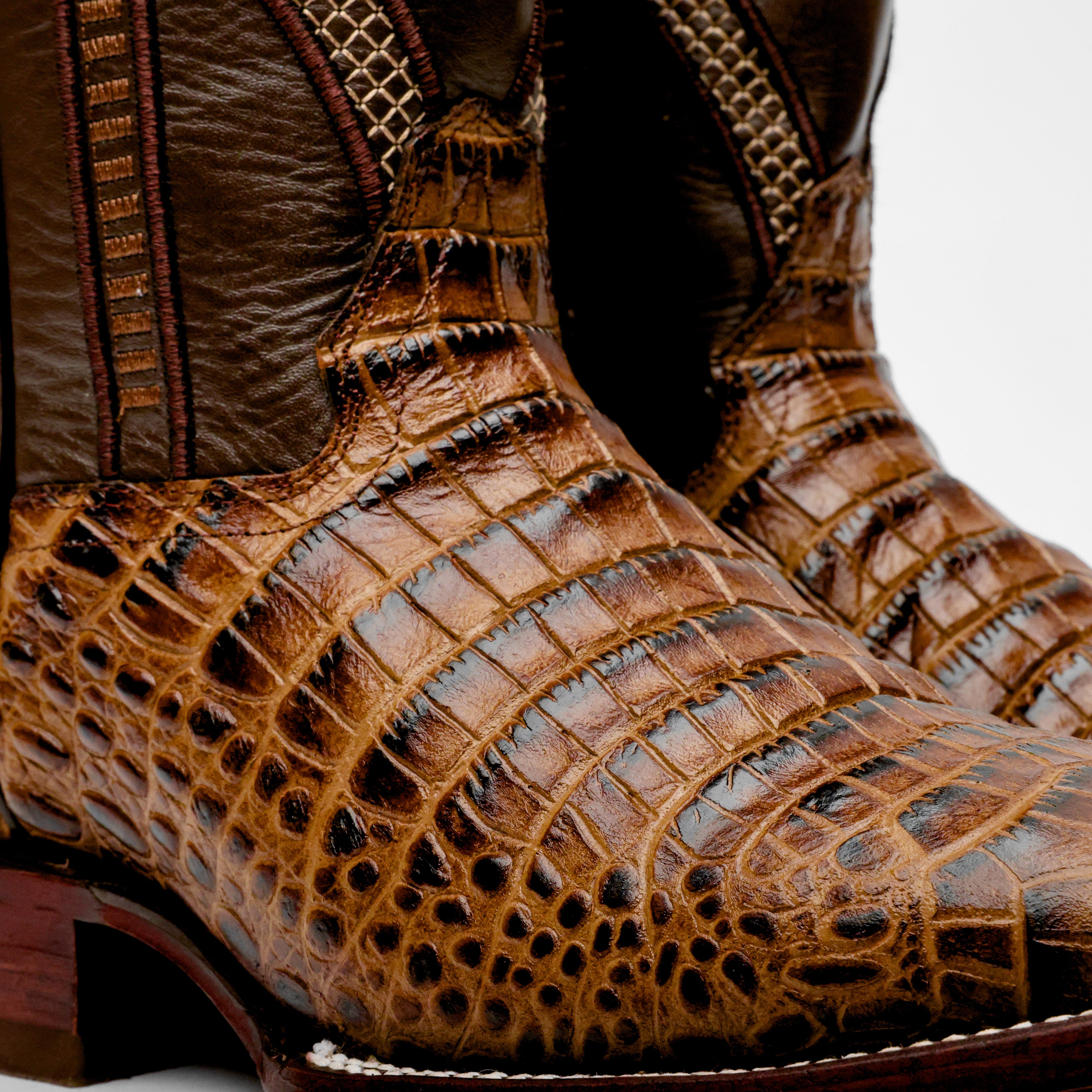 Honey Caiman Belly Leather Boots - Square Toe