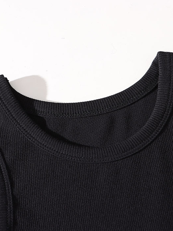 Elasticity Hollow Solid Color Split-Joint A-Line Long Sleeves Round-Neck Midi Dresses